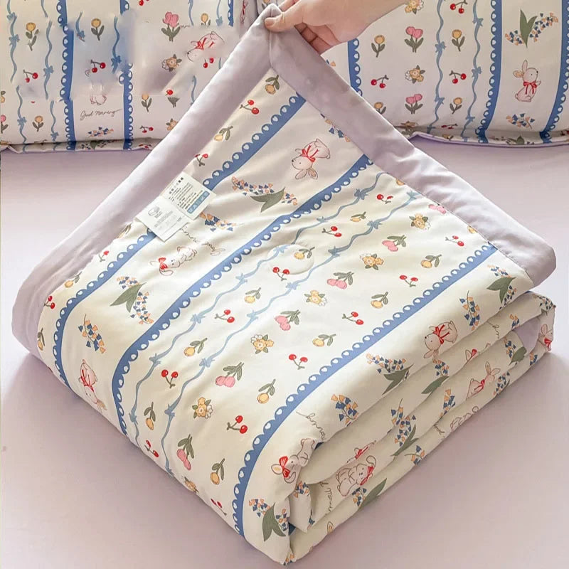Afralia™ Fashion Flower Print Cool Blanket for Summer Comforter Single Double Bed Home Decor