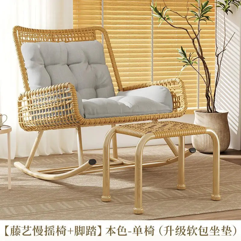 Afralia™ Rattan Rocking Chair: Comfortable Balcony Sofa for Carefree Living