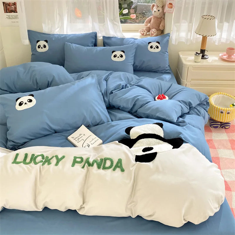 Afralia™ Color Block Cotton Embroidery Bedding Set for All Seasons