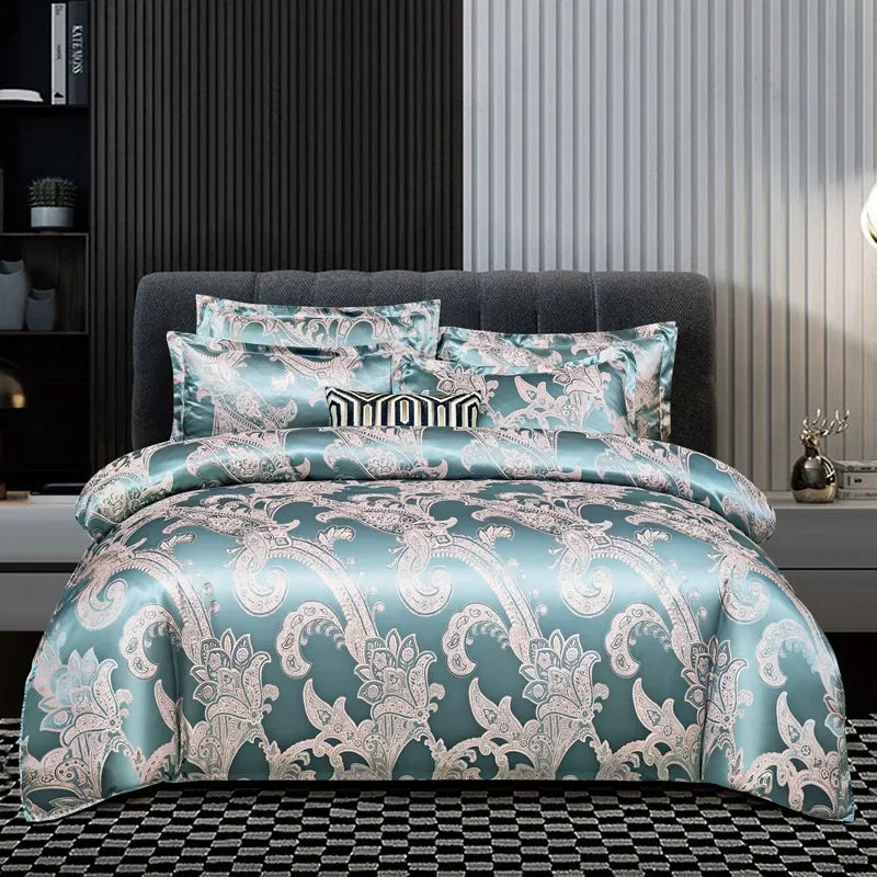 Afralia™ Satin Jacquard Bedding Set: Fitted Sheet, Duvet Cover, 2 Pillowcases - Queen King