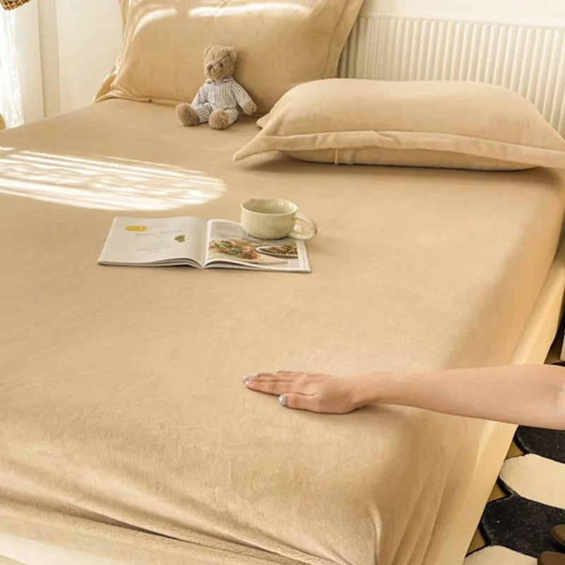 Afralia™ Winter Milk Velvet Fitted Sheet - Thick Plush Mattress Protector for Bed