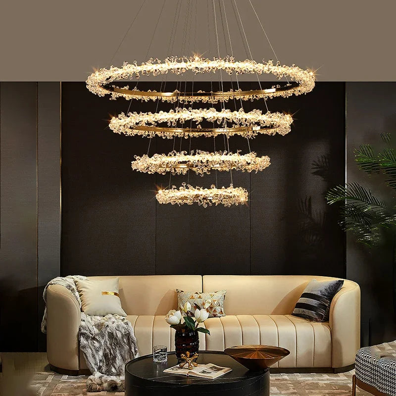 Afralia™ Crystal Ring Pendant Light for Modern Living Room, Dining, Bedroom - French Light Luxury