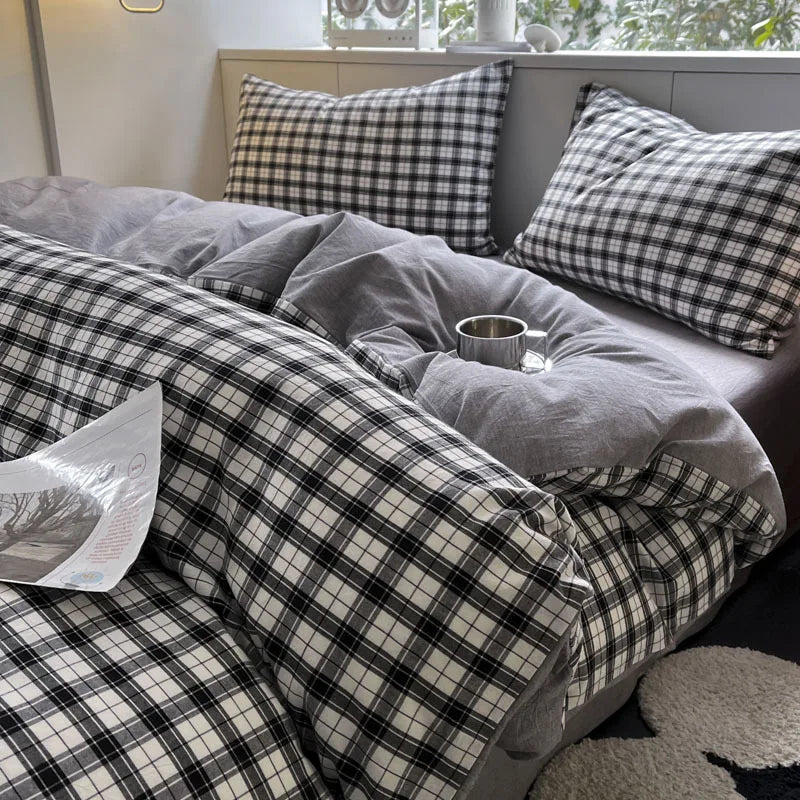 Afralia™ Soft Grid Print Bedding Set for King Queen Double Size Beds