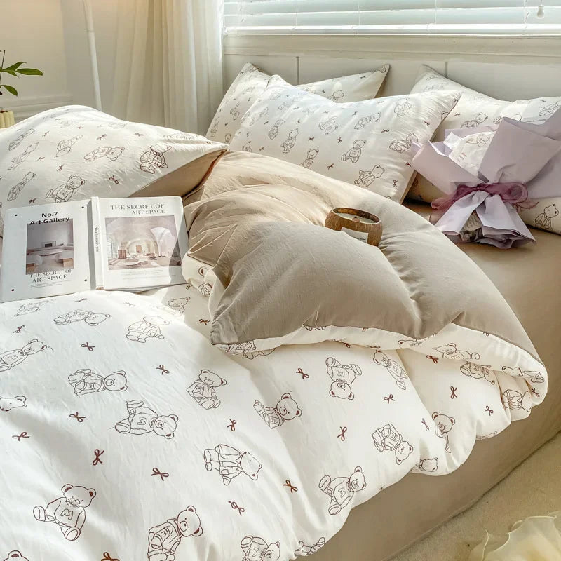 Afralia™ Cozy Pattern Printed 4Pcs Single Bedding Set - Soft Cotton Fabric
