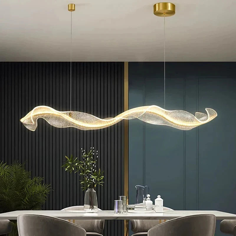 Afralia™ Modern Wave LED Hanging Light for Kitchen Island - Dimmable Ceiling Decor