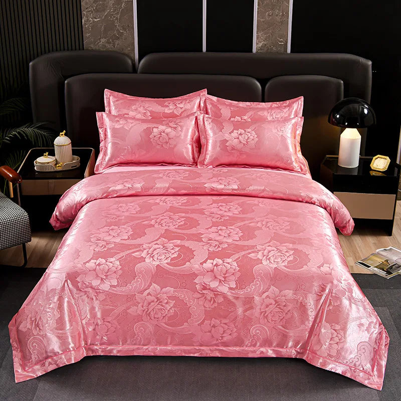 Afralia™ Satin Jacquard Bedding Set | 4Pcs Double Size Bedclothes