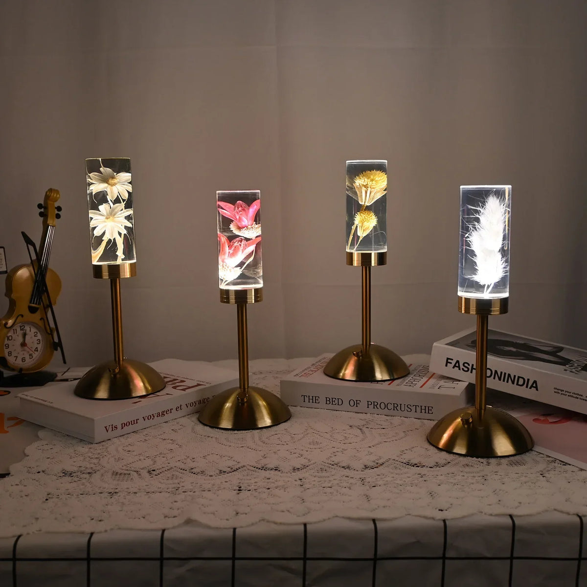 Afralia™ Eternal Flower Acrylic Desk Lamp LED Nightlight Bedroom Bedlight Decoration