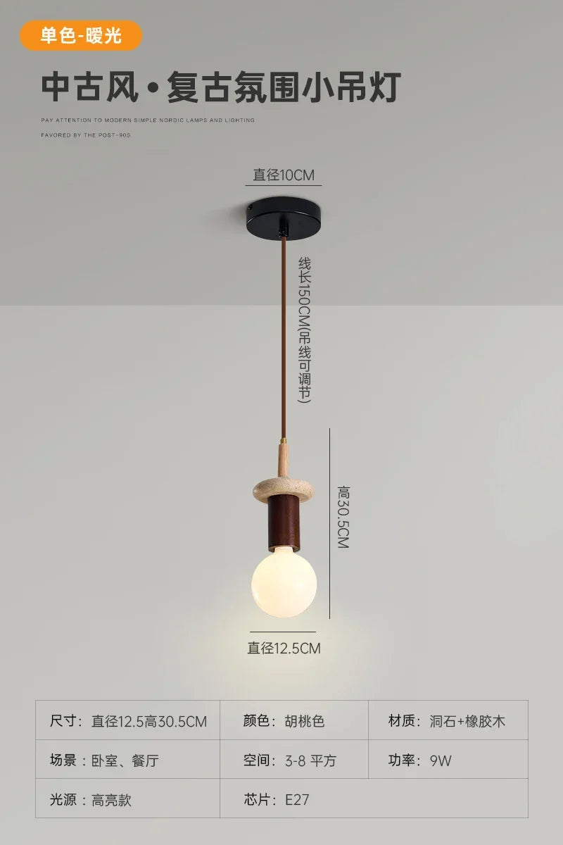 Afralia™ Yellow Wabi Sabi Wood Hanging Lamp Modern Designer Ceiling Pendant Light