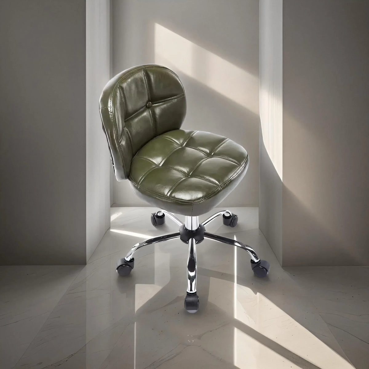Afralia™ Velvet Office Stool with Wheels Low Back Swivel Dressing Chair Height Adjustable