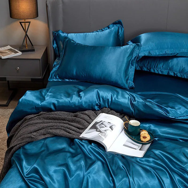 Afralia™ Solid Color Ice Rayon Cooling Bedding Set - King/Queen Size Skin-Friendly Fitted Sheet