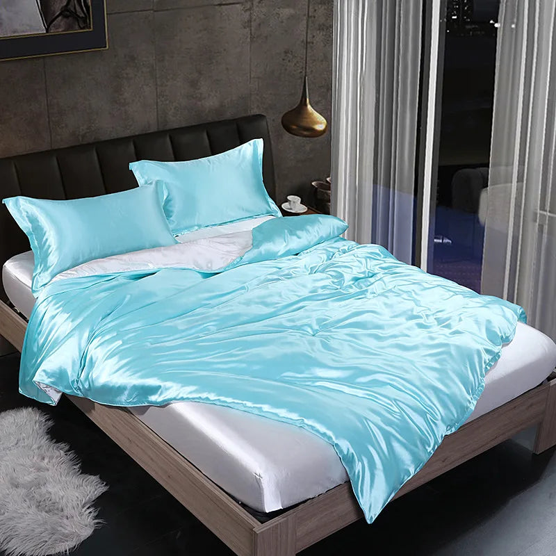 Afralia™ Silk Summer Bedding Set: Double-Sided Cooling Comforter & Soft Satin Sheet - Single/Double