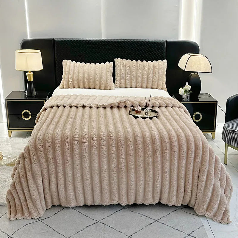 Afralia™ Ribbed Lamb Plush Blanket - Soft Faux Rabbit Velvet Wool Throw Blanket