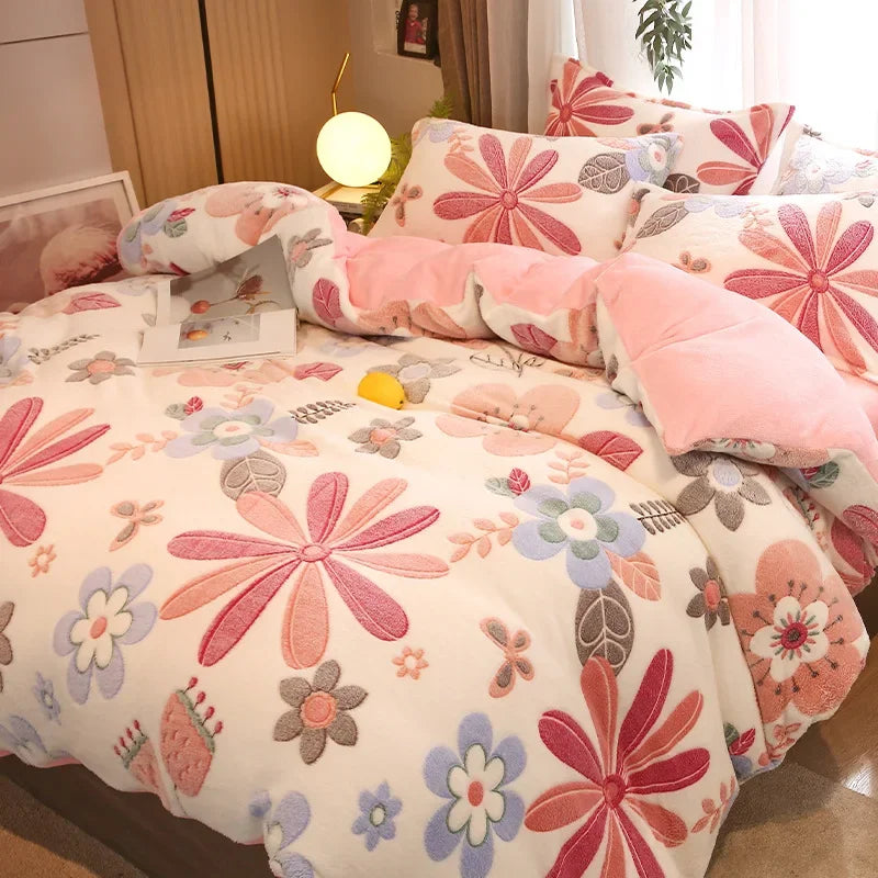 Afralia™ Winter Warm Heart Print Duvet Cover Set for Double Bed - 3 Piece