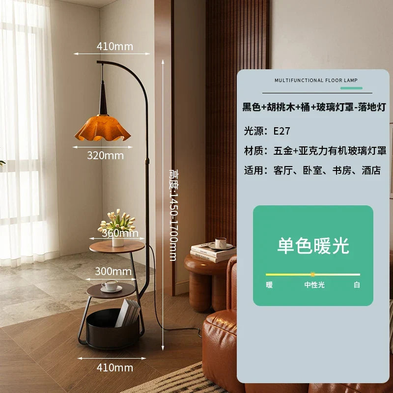 Afralia™ 3-in-1 Living Room Floor Lamp with Storage Shelf
