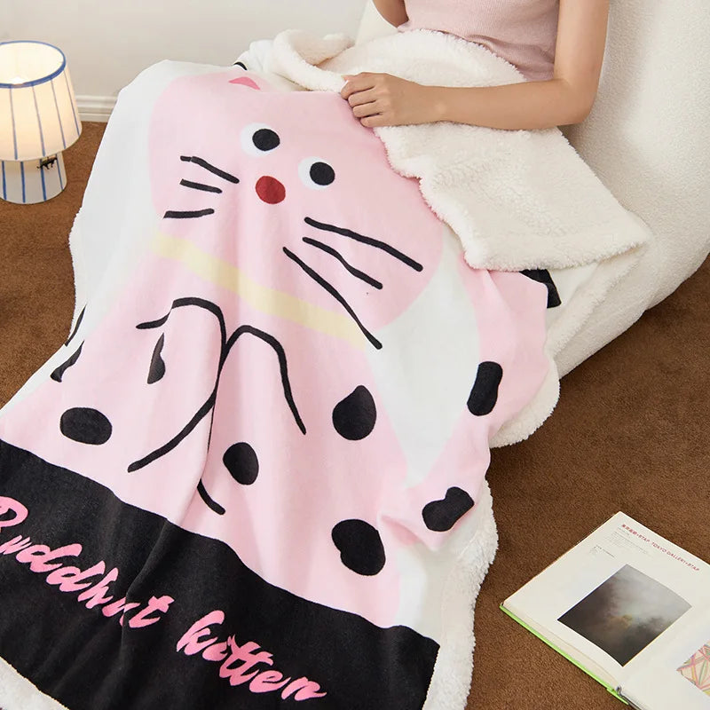 Afralia™ Lamb Fleece Cute Printed Blanket: Soft & Warm Double-Sided Throw Blanket