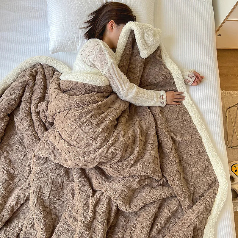 Afralia™ Winter Jacquard Taffeta Fleece Blanket for Office Living Room Sofa