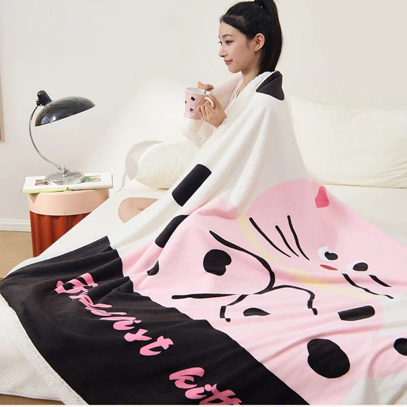 Afralia™ Lamb Fleece Cute Printed Blanket: Soft & Warm Double-Sided Throw Blanket
