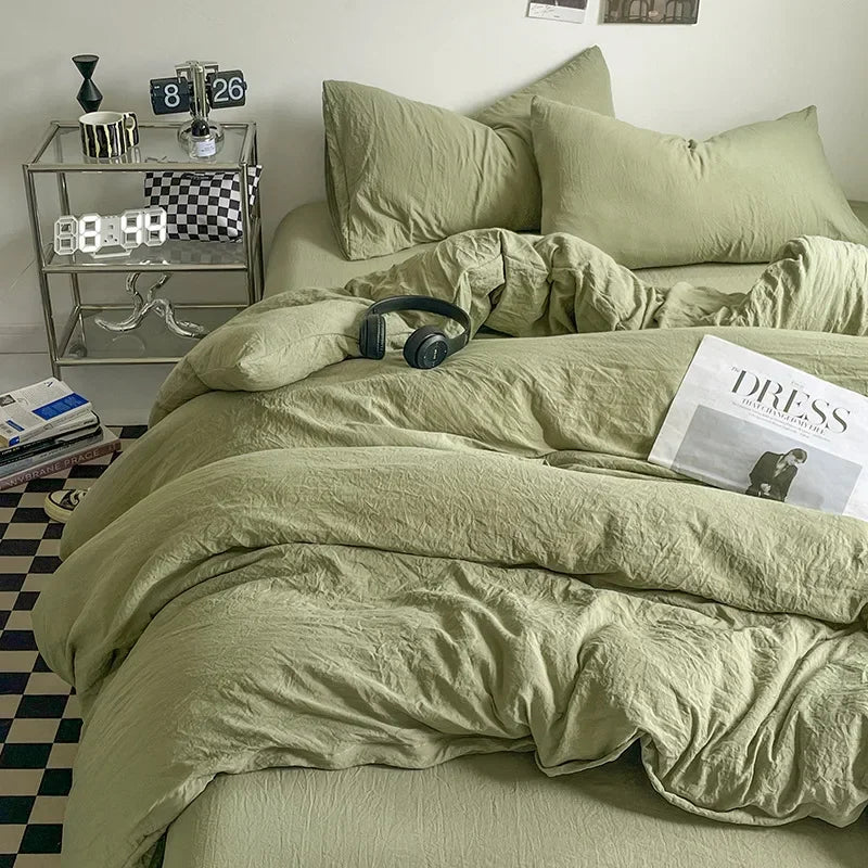Afralia™ Solid Sleep Naked Cotton Bedding Set 4Pcs, Super Soft Mix Colored Comfort Bed Liner