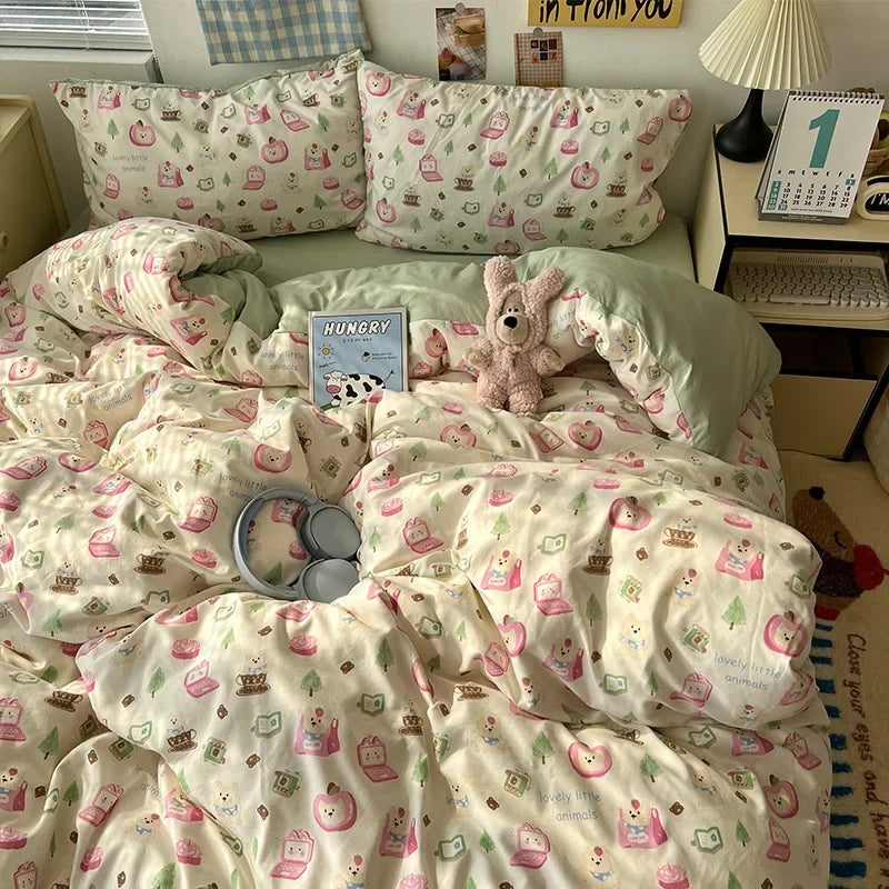 Afralia™ Cartoon Pattern Printed Cotton Bedding Set with Pillowcase