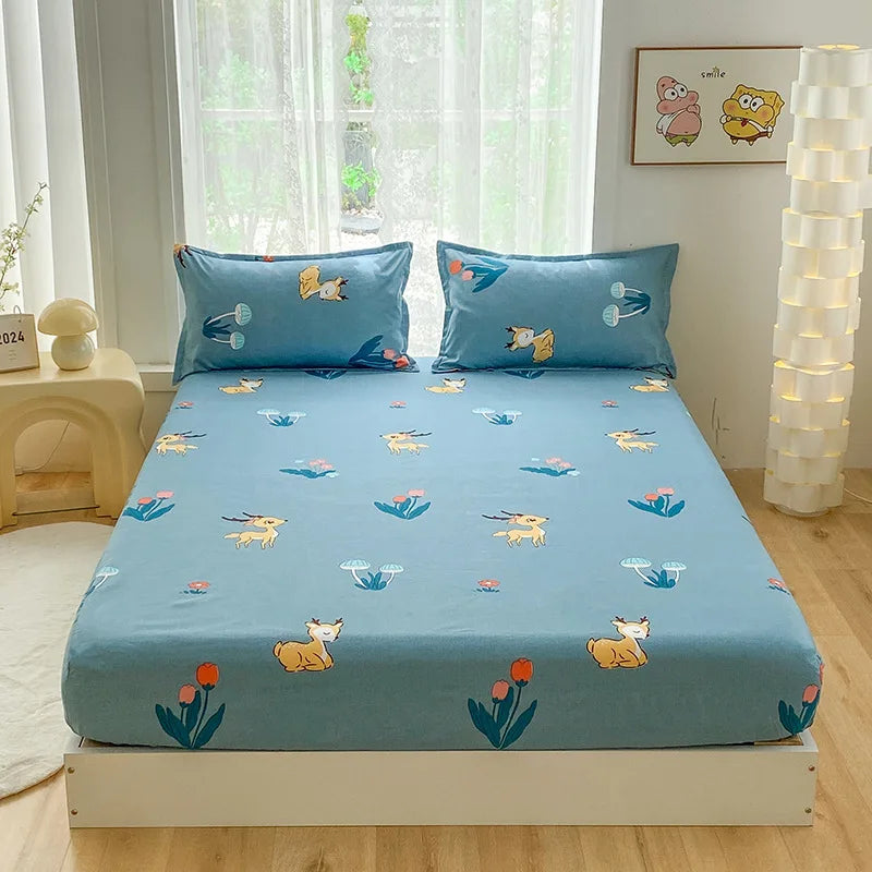 Afralia™ Printed Waterproof Fitted Bed Sheet Full Queen Size Bed Cover