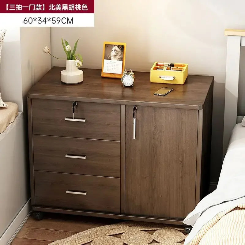 Afralia™ Wooden Mobile Side Cabinet with Lock, Printer Storage Cabinet, Low Drawer Cabinet
