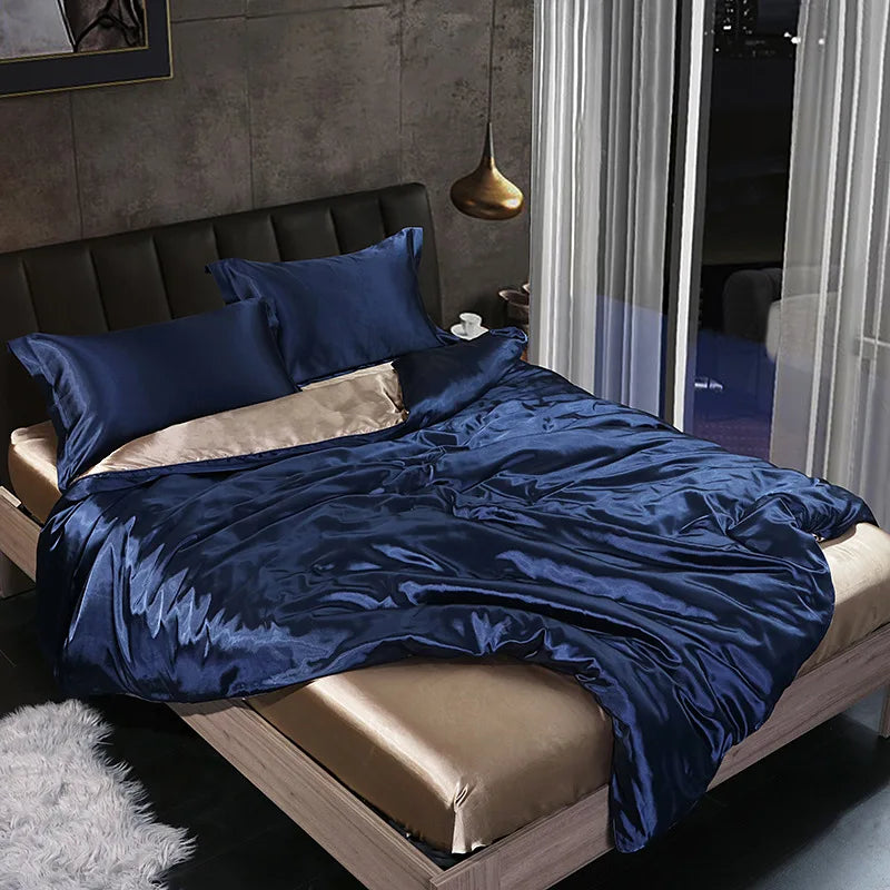 Afralia™ Silk Summer Bedding Set: Double-Sided Cooling Comforter & Soft Satin Sheet - Single/Double
