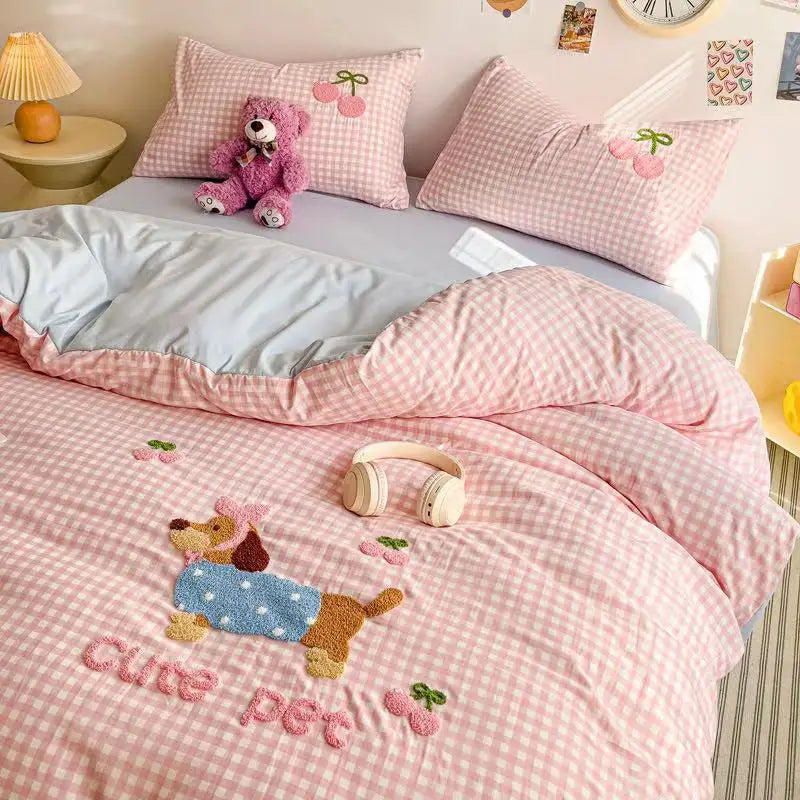 Afralia™ Cotton Bedding Set Cute Pattern Soft Comforter Single/Double Size Duvet Cover
