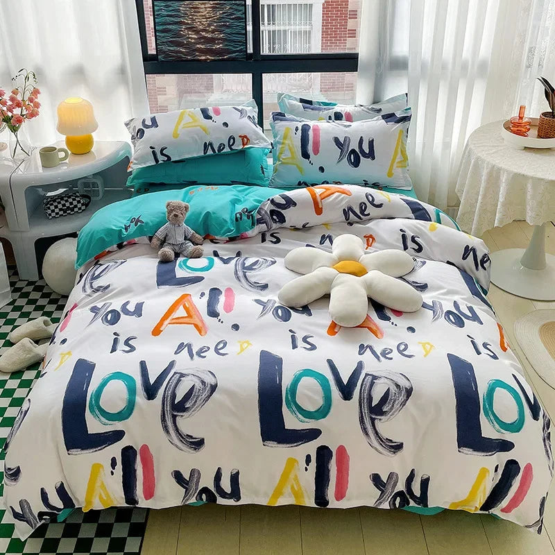 Afralia™ Nordic Style Letter Print Bedding Set, Single/Double/Queen/King Size, Soft & Non-Pilling Comforter Kit.