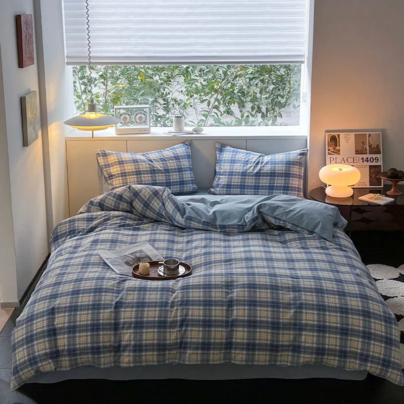 Afralia™ Soft Grid Print Bedding Set for King Queen Double Size Beds