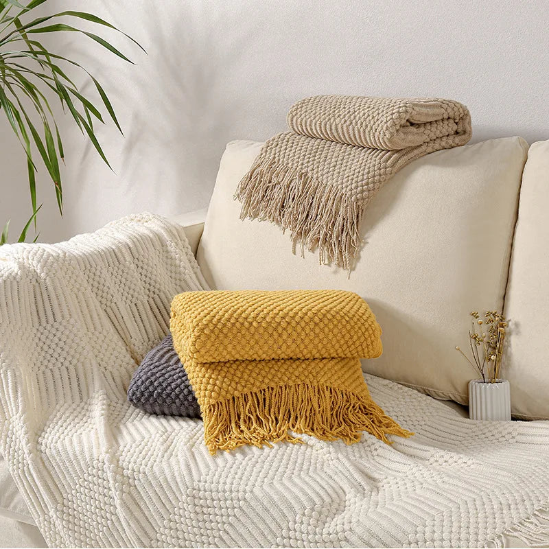 Afralia™ Chunky Knit Blanket with Tassels - Oversized Farmhouse Throw Bedspread