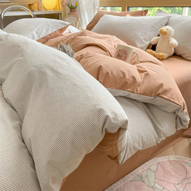 Afralia™ Cozy Striped Cotton Bedding Set - Breathable & Soft Quilt Kit