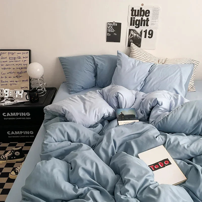 Afralia™ Solid 4-Piece Washed Cotton Bedding Set: Breathable & Cozy for Any Season