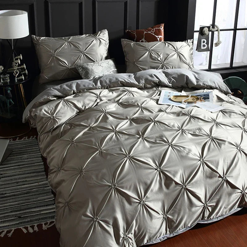 Afralia™ Chiffon Flower Design Duvet Cover Set with Pillow Cases - Soft Polyester Bedding