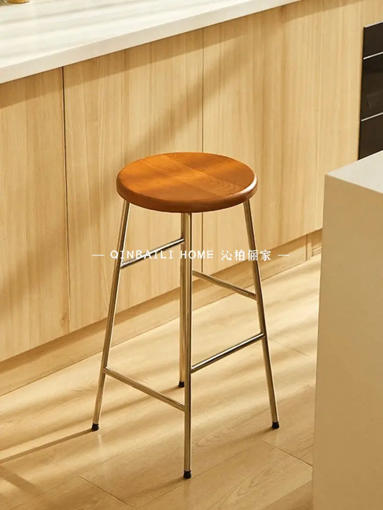 Afralia™ Round Iron Footstool: Casual Dining Bar Chair, Simple Household Chair