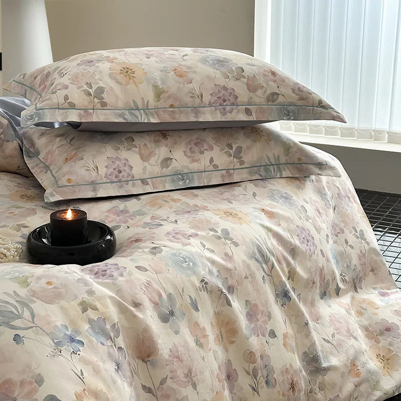 Afralia™ Satin Flower Fitted Sheet Set - Luxury 100% Cotton Print Bedding Set