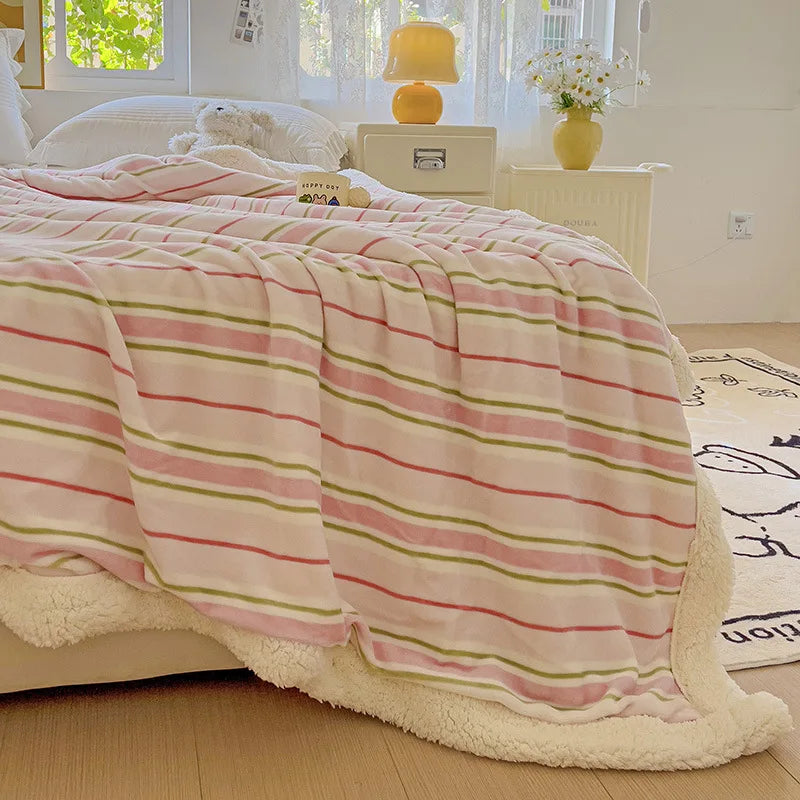 Afralia™ Striped Lamb Wool Blanket: Nordic Double-Layer Soft Decor for Office Bedroom