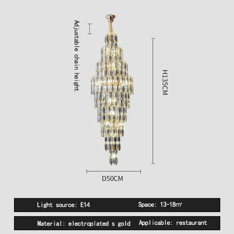 Afralia™ Crystal Luxury Chandelier for Villa Hotel Living Room Spiral Staircase