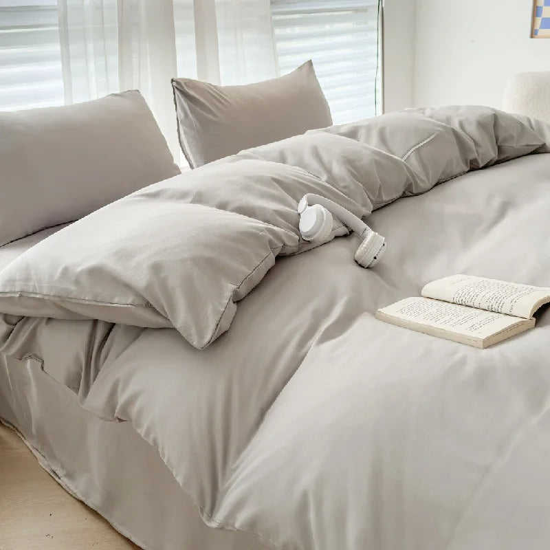 Afralia™ Solid Color Duvet Cover Set - Queen King Full Size Flat Sheet Bedding