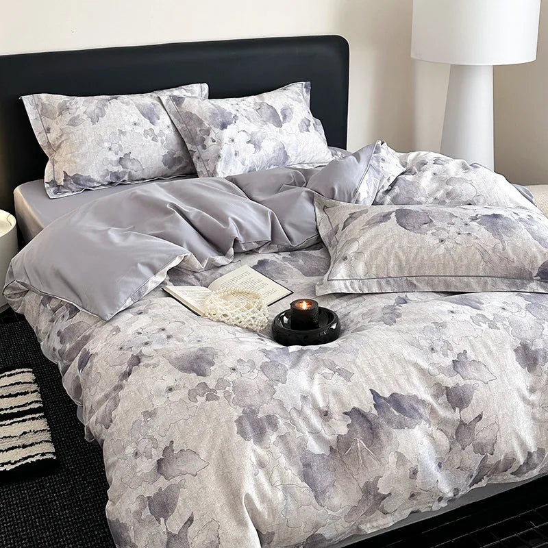 Afralia™ Satin Flower Fitted Sheet Set - Luxury 100% Cotton Print Bedding Set