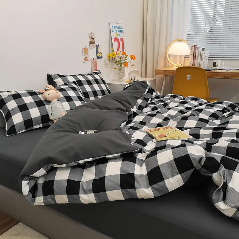Afralia™ Striped Grid Printed Bedding Sets: Japanese Comfort for Summer