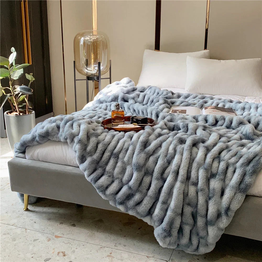 Afralia™ Winter Faux Rabbit Fur Blanket: Soft, Thick, Luxury Warmth for Sofa or Bed
