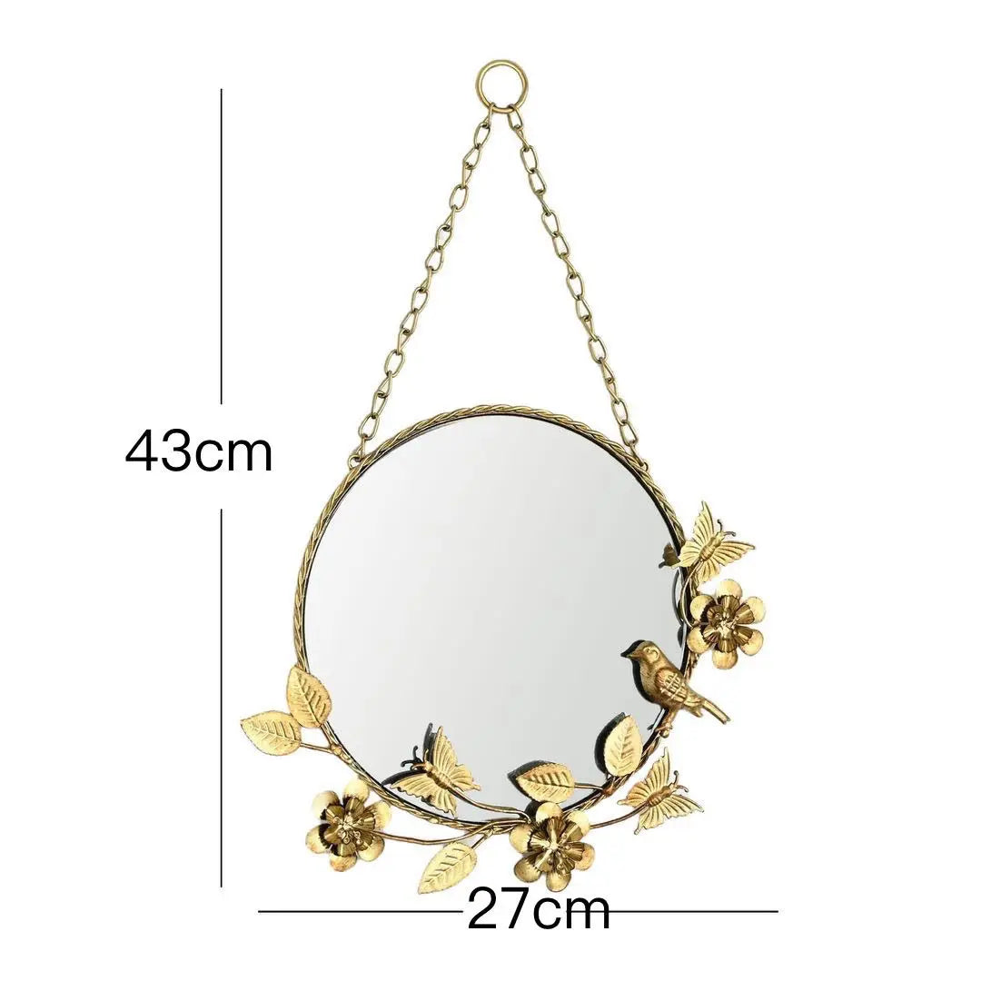 Afralia™ Metal Flower and Bird Decorative Mirror, Wrought Iron Retro American French Style Mirror
