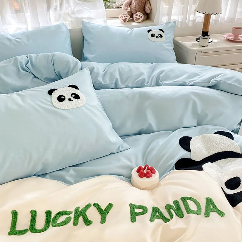 Afralia™ Color Block Cotton Embroidery Bedding Set for All Seasons