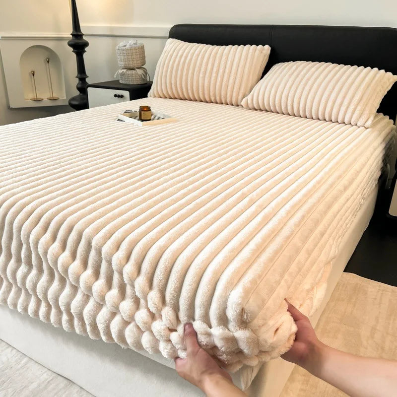 Afralia™ Winter Faux Rabbit Velvet Fitted Bed Sheet - Single Bed Cover High-Quality Thickened