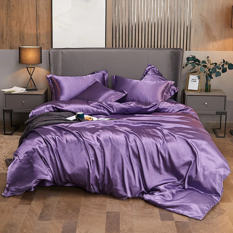 Afralia™ Solid Color Ice Rayon Cooling Bedding Set - King/Queen Size Skin-Friendly Fitted Sheet