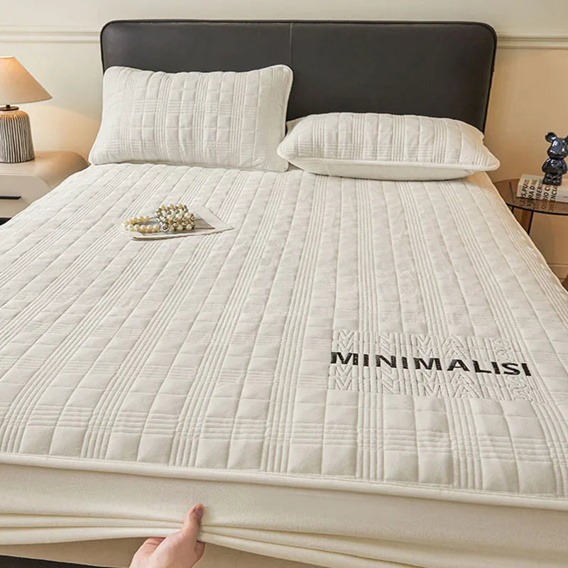 Afralia™ Luxe Velvet Embroidered Fitted Sheet: Non-Slip, Skin-Friendly, Quilted Home Decor