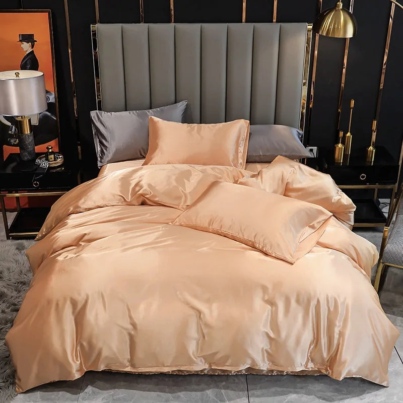Afralia™ Satin Faux Silk Duvet Cover Set - Luxurious European Style Bedding