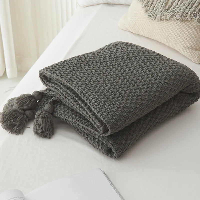 Afralia™ Nordic Tassel Knit Sofa Blanket: Soft All-Season Air Conditioning Shawl