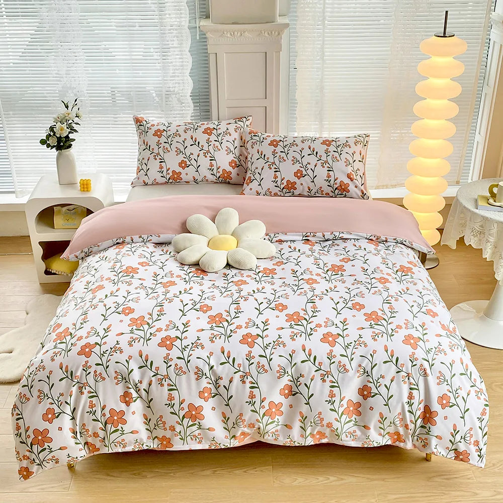 Afralia™ Simple Bouquet Print Duvet Cover Set with 2 Pillowcases - Queen/King Size