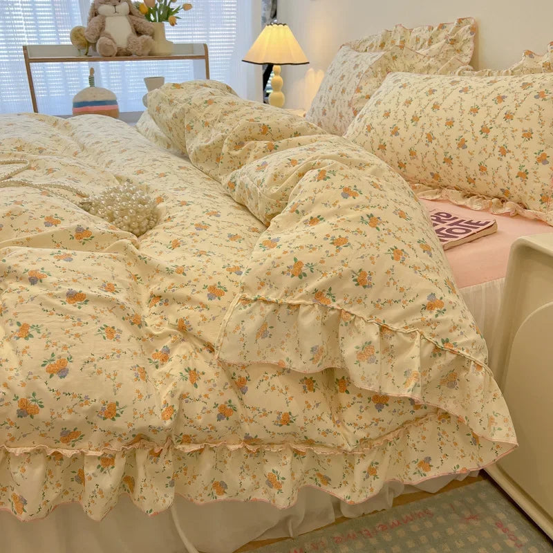 Afralia™ Floral Bed Skirt Set in Skin-Friendly Cotton for Comfy Sleep Quality